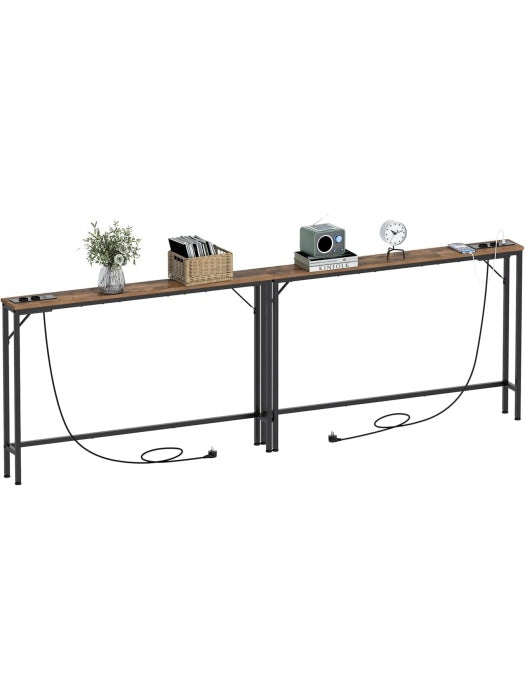 Conjunto de dos consolas ultrafinas con enchufe integrado y puertos USB, estructura de acero para recibidor u