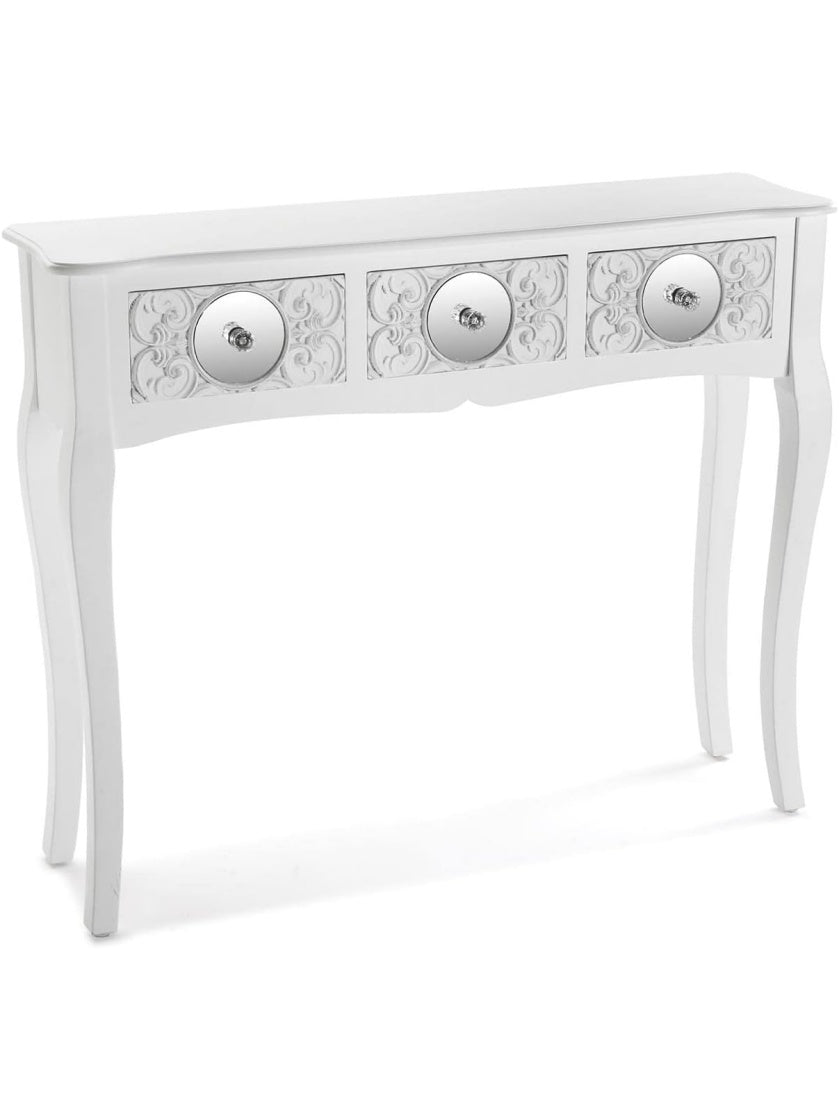 Mesa Consola para Recibidor con 3 Cajones, Mueble Estrecho de Entrada para Pasillo o Salon, Madera Blanca, 95 x 25 x 80