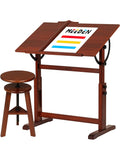 Mesa de Dibujo Ajustable de Madera con Taburete, Caballete para Pintura y Diseno Artistico, 90 60