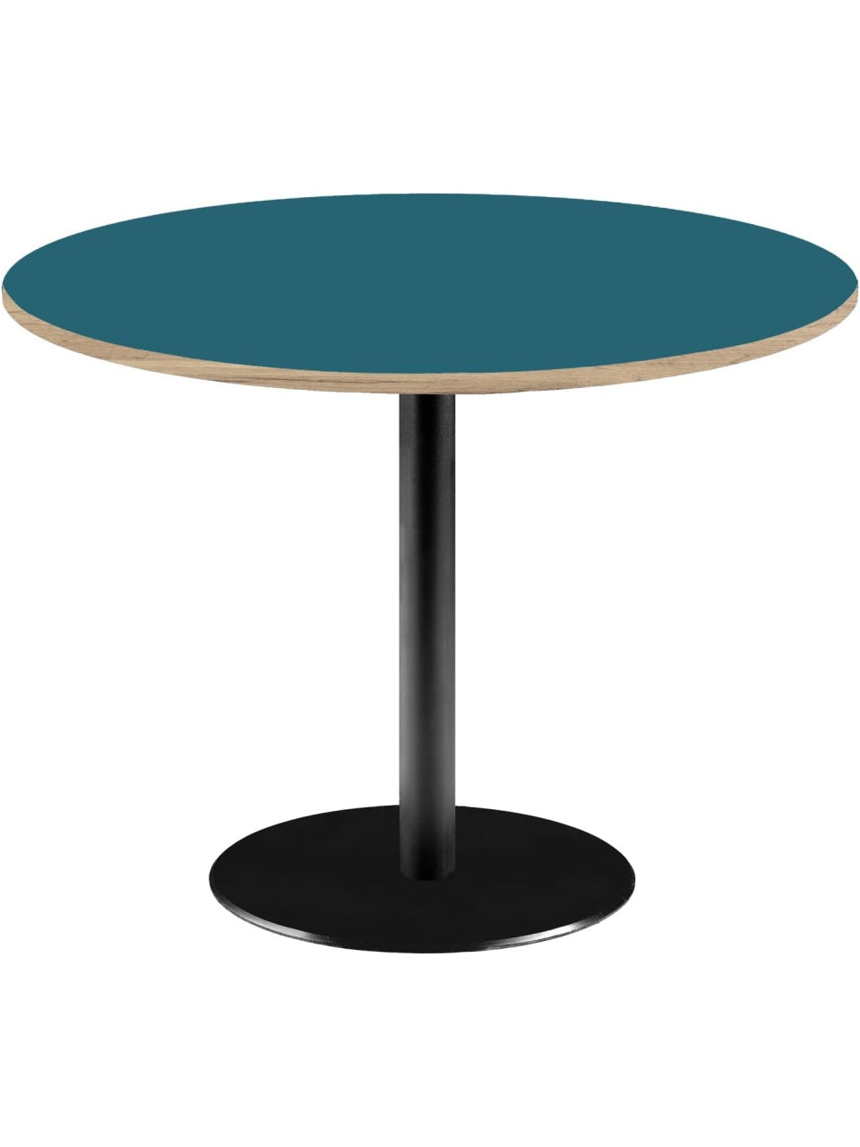 Mesa Redonda de 120 cm en Color Azul con Perfil de Madera Natural para