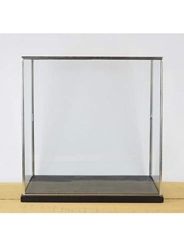 Vitrina Decorativa Alta de Cristal con Marco Plateado y Base de Madera Negra Hecha a Mano 47,5