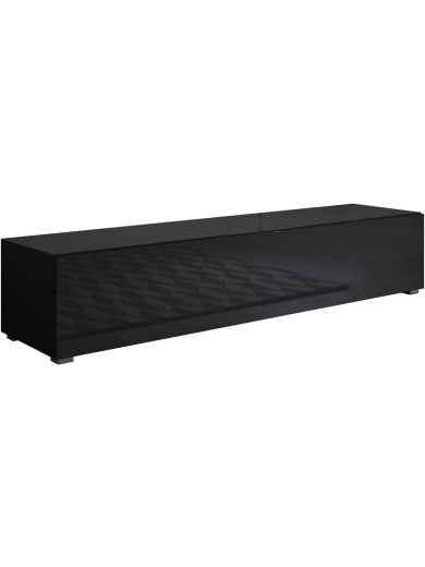 Centro de entretenimiento modular para TV con puerta abatible, acabado negro brillante, 160 x 32 x 40