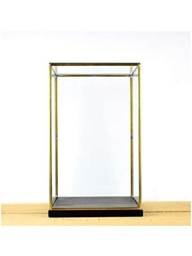 Caja Expositora de Cristal y Laton con Base de Madera, Vitrina Decorativa para Coleccionables, 42