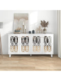 Aparador con 4 Puertas de Espejo, Mueble Buffet para Salon y Comedor con Tiradores de Cristal, Blanco, 160