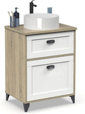 Mueble para Lavabo con Patas, Cajon de Cierre Suave y Puerta, Acabado Roble Cambrian y Blanco, 60
