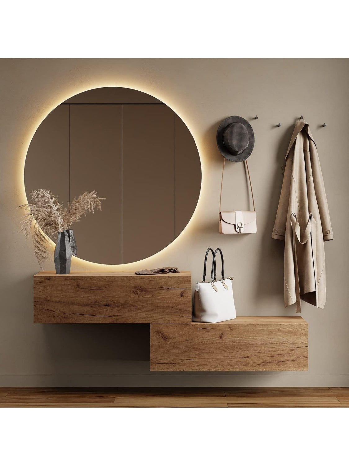 Perchero de Entrada Colgante con Puerta Abatible, Panel Compacto de 100 cm en Roble