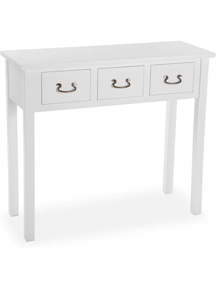 Consola Compacta con 3 Cajones para Recibidor, Diseno Elegante en Blanco, 90 x 35 x 80