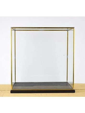Vitrina Artesanal de Cristal y Laton con Base de Madera Negra, Expositor Decorativo de 46