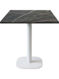 Mesa Redonda Compacta 70 x 70 cm con Base Blanca y Superficie de Marmol