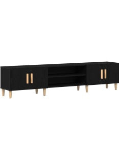 Consola multimedia de 180 cm en roble negro con estante abierto para equipos